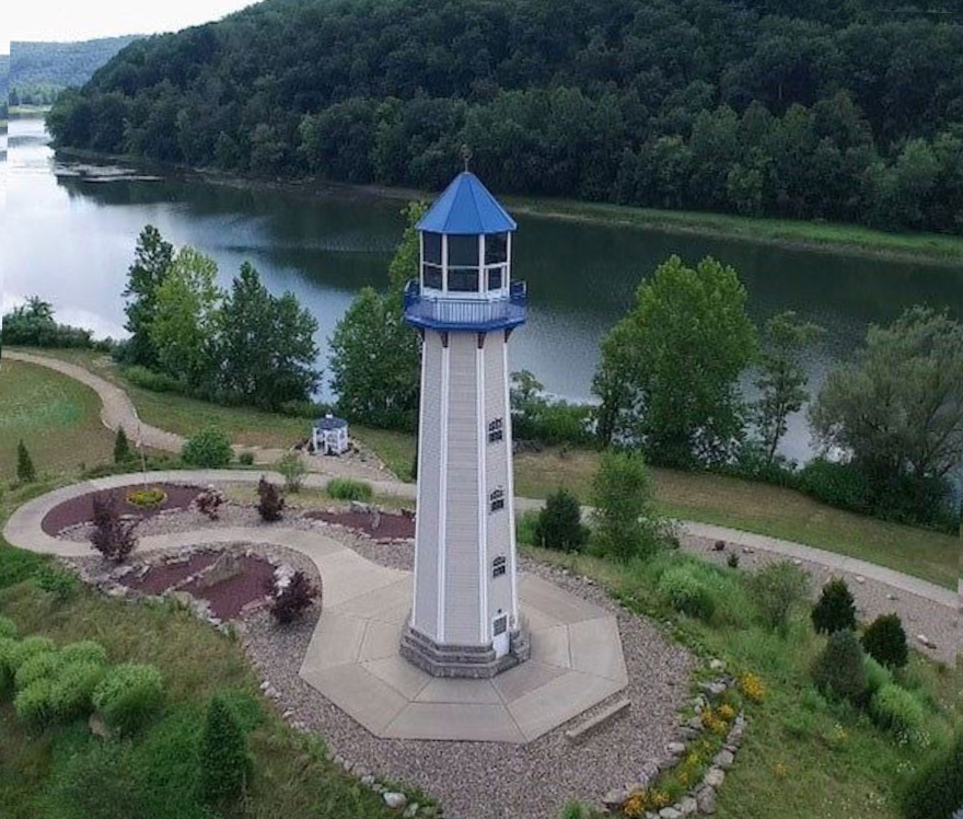 Lighthouse and park photograph from above